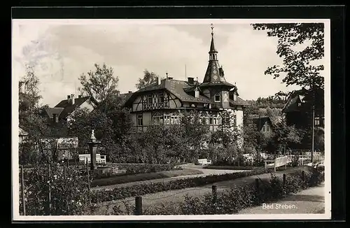 AK Bad Steben, Parkpartie mit Türmchen-Villa