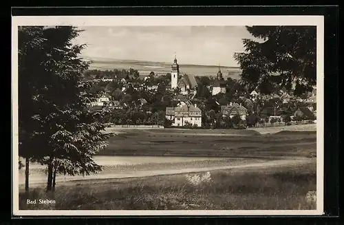 AK Bad Steben, Ortsansicht mit Feldern und Fernblick