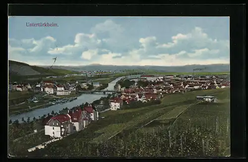 AK Untertürkheim, Totalansicht mit Neckar