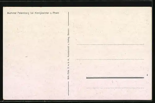 Künstler-AK Königswinter a. Rhein, Kurhotel Petersberg auf Berg mit Blick auf Fluss
