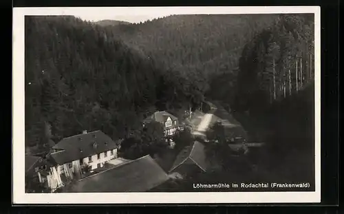 AK Schwarzenbach a. Wald, Gasthaus Löhmarmühle aus der Vogelschau