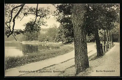 AK Berlin-Grunewald, Waldlandschaft b. Jagdschloss Grunewald