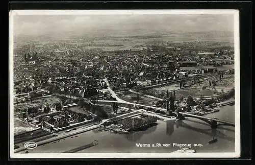 AK Worms a. Rh., Ortsansicht vom Flugzeug aus