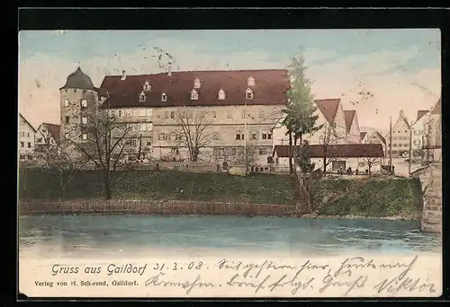 AK Gaildorf, Uferpartie mit Schloss