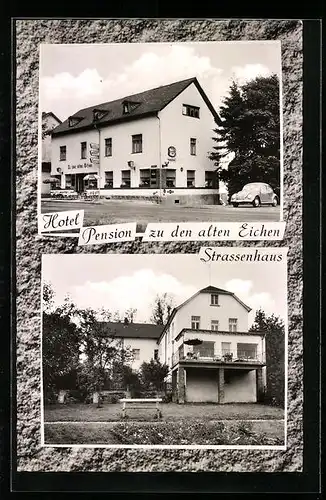 AK Strassenhaus über Neuwied, Hotel Pension zu den alten Eichen