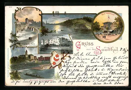 Lithographie Halle a. S., Bad Wittekind, Schloss Giebichenstein