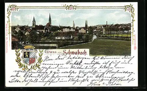 AK Schwabach, Teilansicht der Ortschaft, Wappen