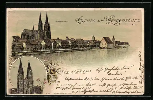 Lithographie Regensburg, Ortsansicht, Dom