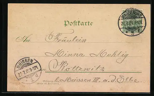 Lithographie Magdeburg, Dom, Dampfer auf der Elbe