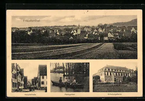 AK Freudenthal, Ortsansicht aus der Vogelschau, Hauptstrasse, Parkgarten, Erholungsheim