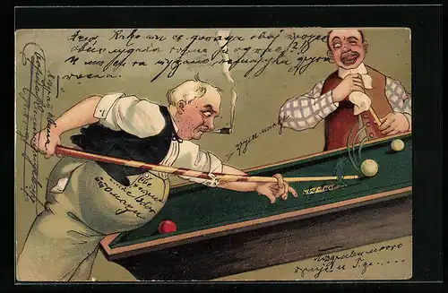 Präge-AK Wirt und Mann spielen Billard