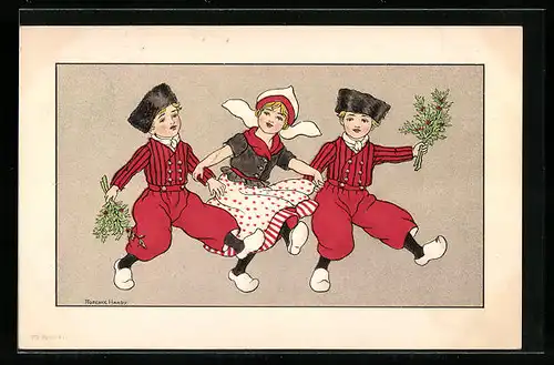 Künstler-AK Florence Hardy: Holländerin tanzt mit zwei Holländern