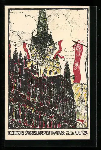 Künstler-AK Hannover, IX. Deutsches Sängerbundfest 1924, Sängerfest