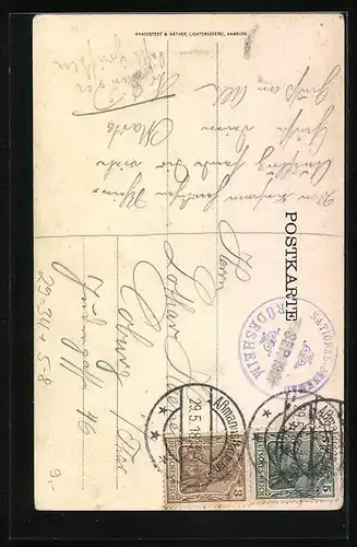 Passepartout-Lithographie National-Denkmal auf dem Niederwald, Eichenblatt