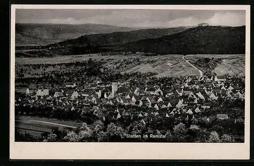 AK Stetten /Remstal, Ortsansicht mit Bergblick