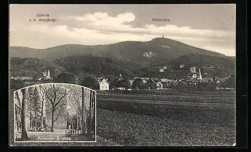 AK Alsbach a. d. B., Ortsansicht mit Melibokus, Alsbacher Schloss