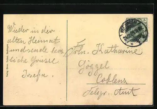 AK Hechingen, Ortsansicht mit Burg Hohenzollern und Bahnschienen