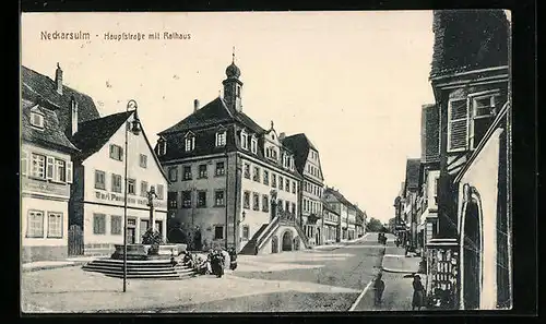 AK Neckarsulm, Hauptstrasse mit Rathaus
