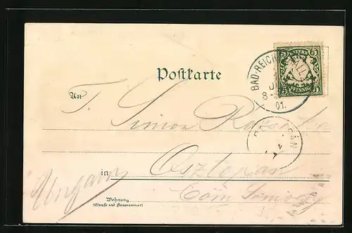 Lithographie Reichenhall, Teilansicht, Colonnaden