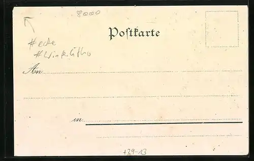 Winter-Lithographie München, Marienplatz mit Denkmal, Münchner Kindl an der Frauenkirche