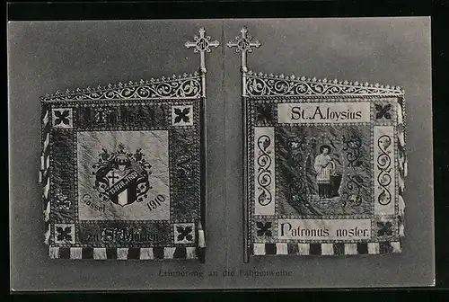 AK Kassel, Erinnerung an die Fahnenweihe 1910, Fahnen St. Marien und St. Aloysius