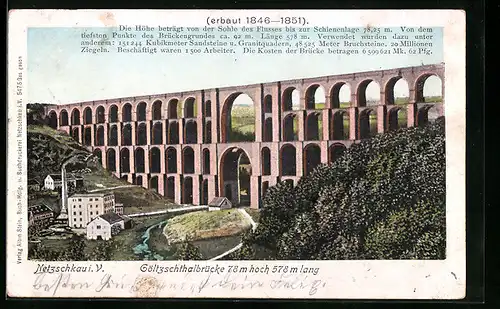 Goldfenster-AK Netzschkau i. V., Göltzschthalbrücke mit leuchtenden Fenstern erbaut 1846-1851