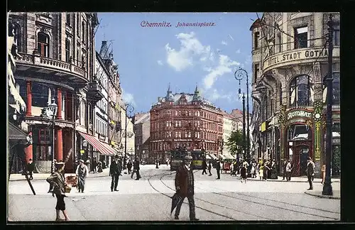 AK Chemnitz, Partie am Johannisplatz, Strassenbahn