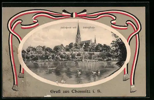 AK Chemnitz i. S., Schlossteich und Schlosskirche