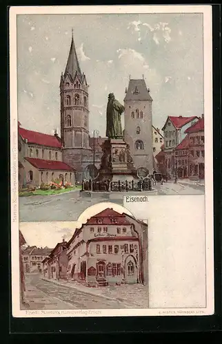 Lithographie Eisenach, Denkmal, Luther-Haus