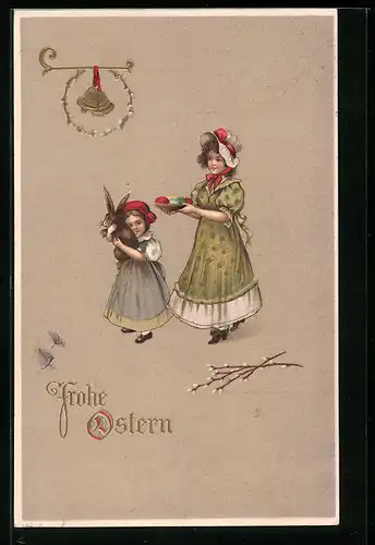 AK Mädchen kuschelt mit Osterhasen, Frohe Ostern