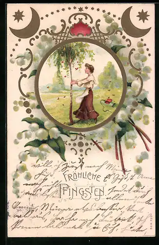 AK Dame im Grünen zu Pfingsten
