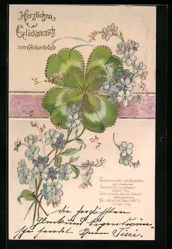 AK Kleeblatt mit Vergissmeinnicht