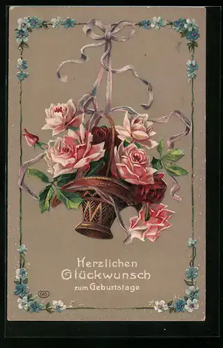 AK Blumenkörbchen zum Geburtstag