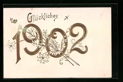 AK Jahreszahl 1902 mit Blütenzweigen