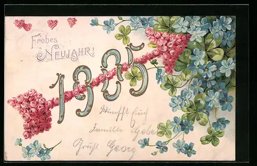 AK Jahreszahl 1905, Pfeil aus Blüten