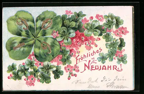 AK Neujahrsgruss, Jahreszahl 1906 auf Kleeblatt