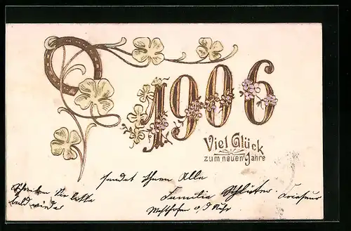 AK Jahreszahl 1906 mit Kleeblättern und Hufeisen
