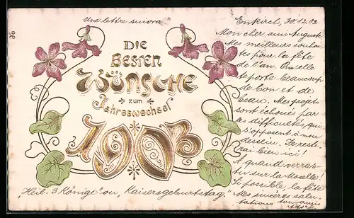 AK Neujahrsgruss, Jahreszahl 1903 und Blumen