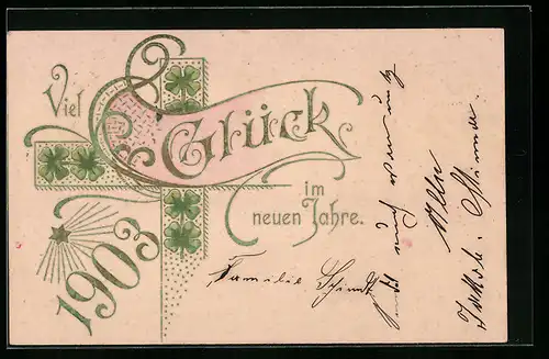 AK Jahreszahl 1903 mit Kleeblättern