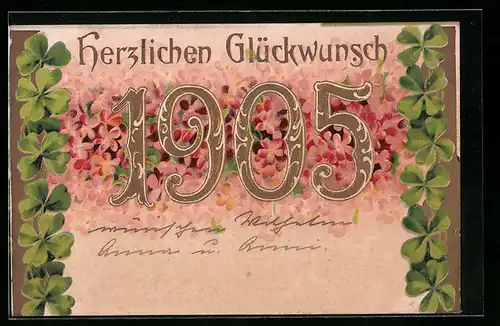 AK Jahreszahl 1905 mit Kleeblättern und Blüten