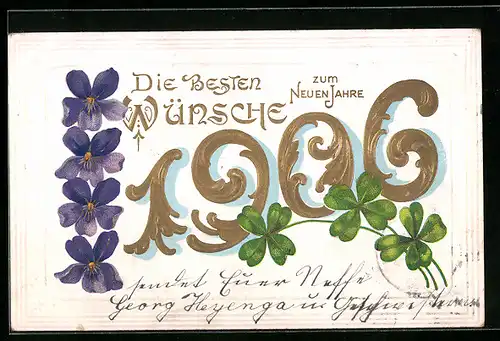 AK Jahreszahl 1906 mit Kleeblättern und Veilchen