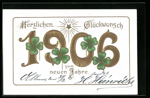 AK Jahreszahl 1906 mit Kleeblättern