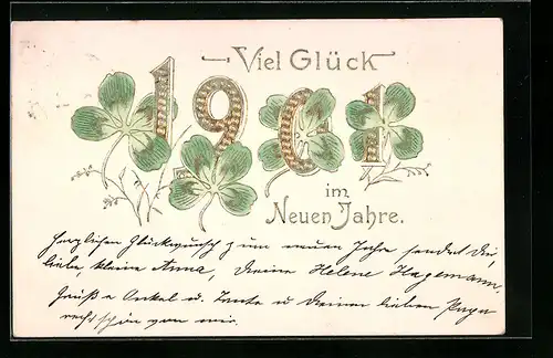 AK Jahreszahl 1901 mit Kleeblättern
