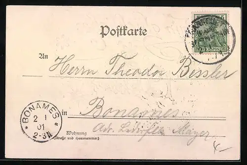 AK Jahreszahl 1901 mit Blumen