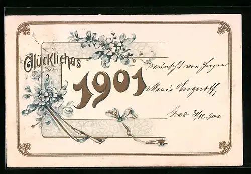 AK Jahreszahl 1901 mit Blüten