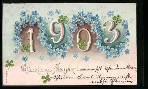 AK Jahreszahl 1903, Bonne Année mit Vergissmeinnicht