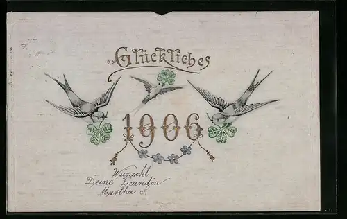 AK Jahreszahl 1906, Neujahrsgruss mit Schwalben