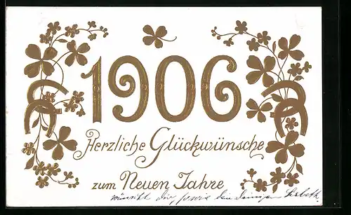 AK Jahreszahl 1906 mit Hufeisen und Kleeblättern