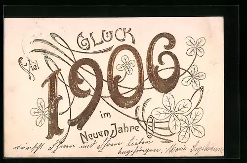 AK Jahreszahl 1906 mit Kleeblättern