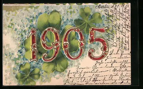 AK Jahreszahl 1905 auf Glücksklee und Vergissmeinnicht